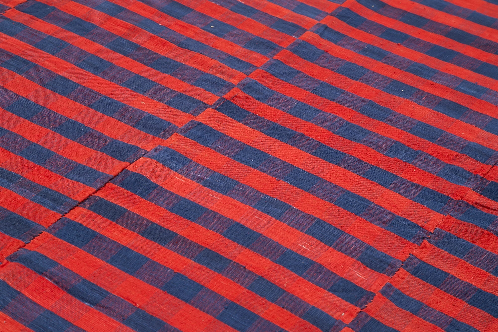 Handmade Striped Kilim Rug - Red Striped Cotton Wool Vintage Area Rug 6'9''x10'8''