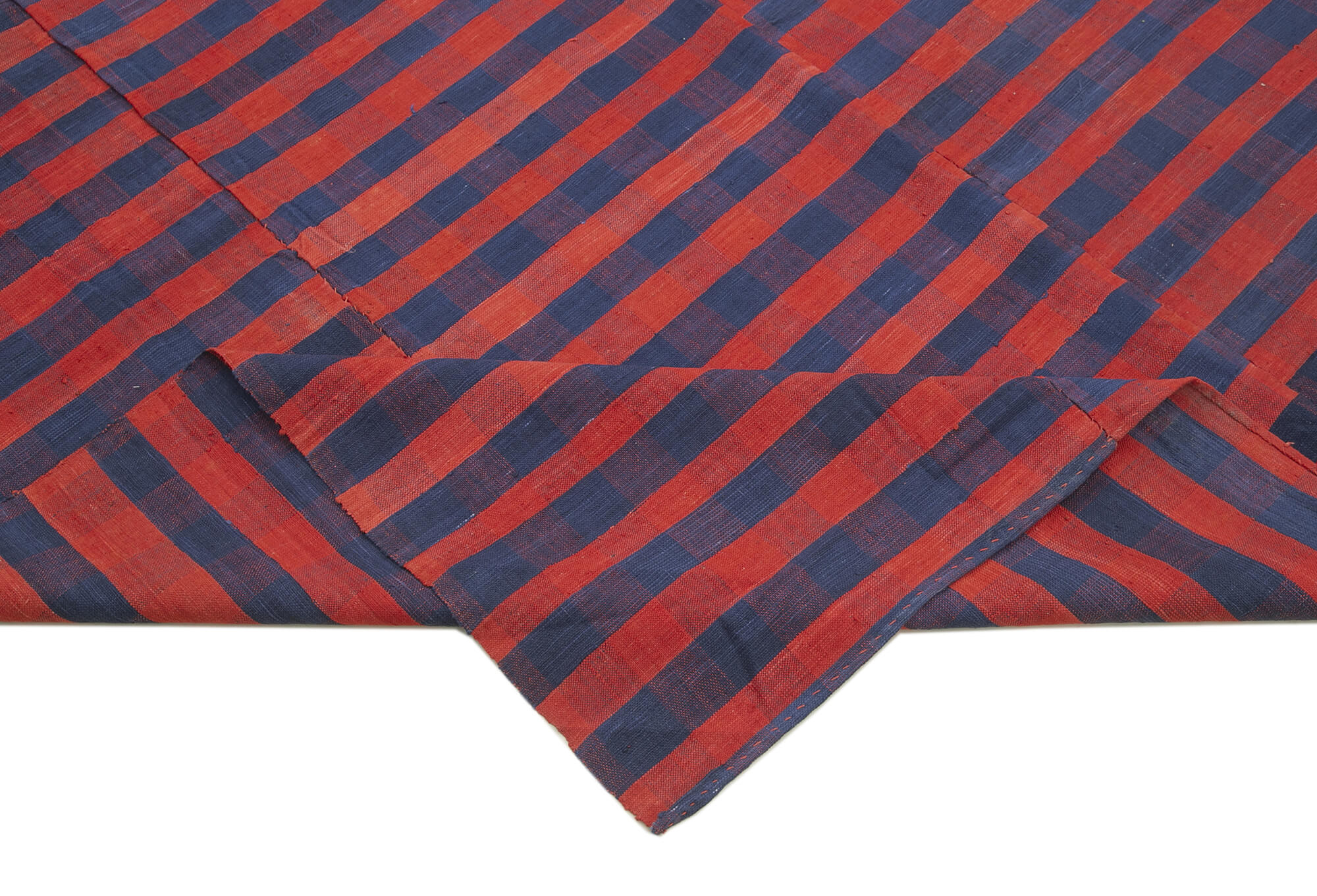 Handmade Striped Kilim Rug - Red Striped Cotton Wool Vintage Area Rug 6'9''x10'8''