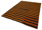 Handmade Area Rug - Striped Kilim Orange Cotton Wool 6x9 Vintage Carpet