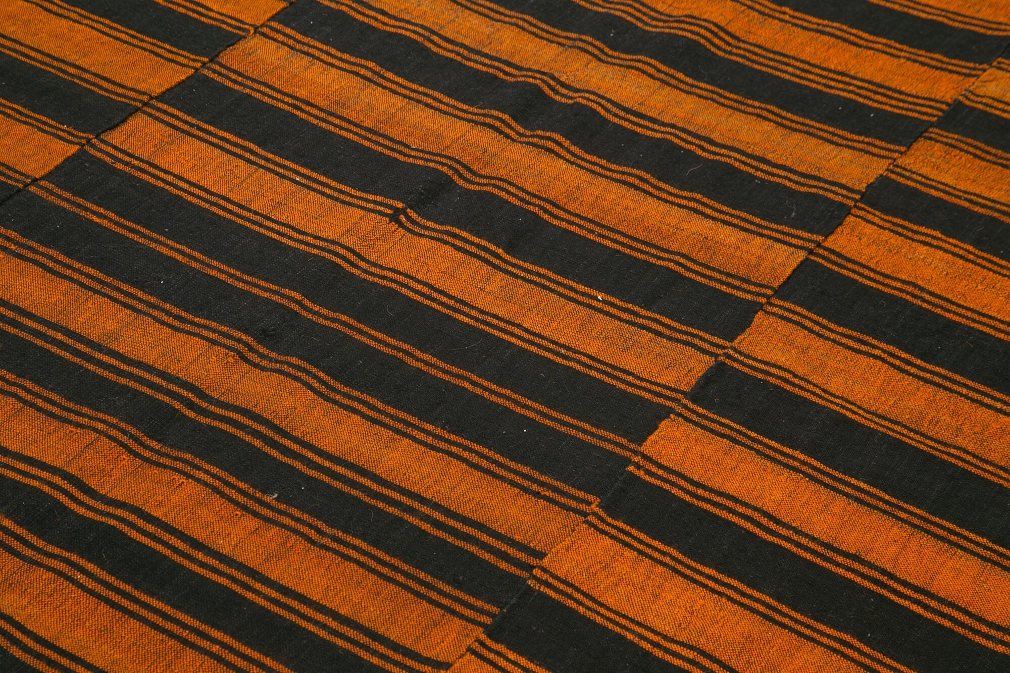 Handmade Area Rug - Striped Kilim Orange Cotton Wool 6x9 Vintage Carpet