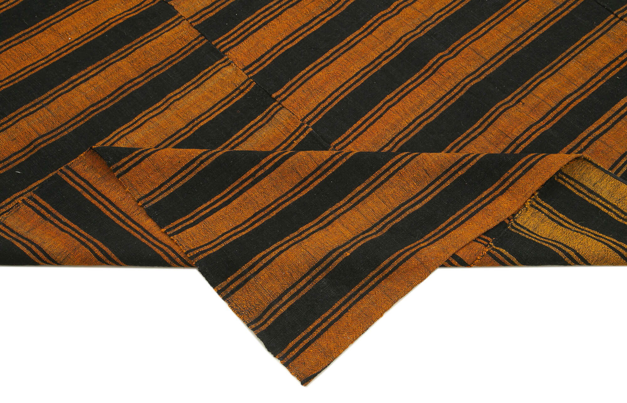 Handmade Area Rug - Striped Kilim Orange Cotton Wool 6x9 Vintage Carpet