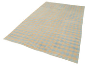 Handmade Area Rug - Orange Striped Kilim Cotton Wool Rug 5'6" x 8'10"