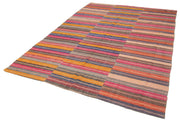 Handmade Cotton Wool Rug | Hand Woven Area Rug, Striped Pattern Carpet - Durable Turkish Kilim 6'7''x9'1''