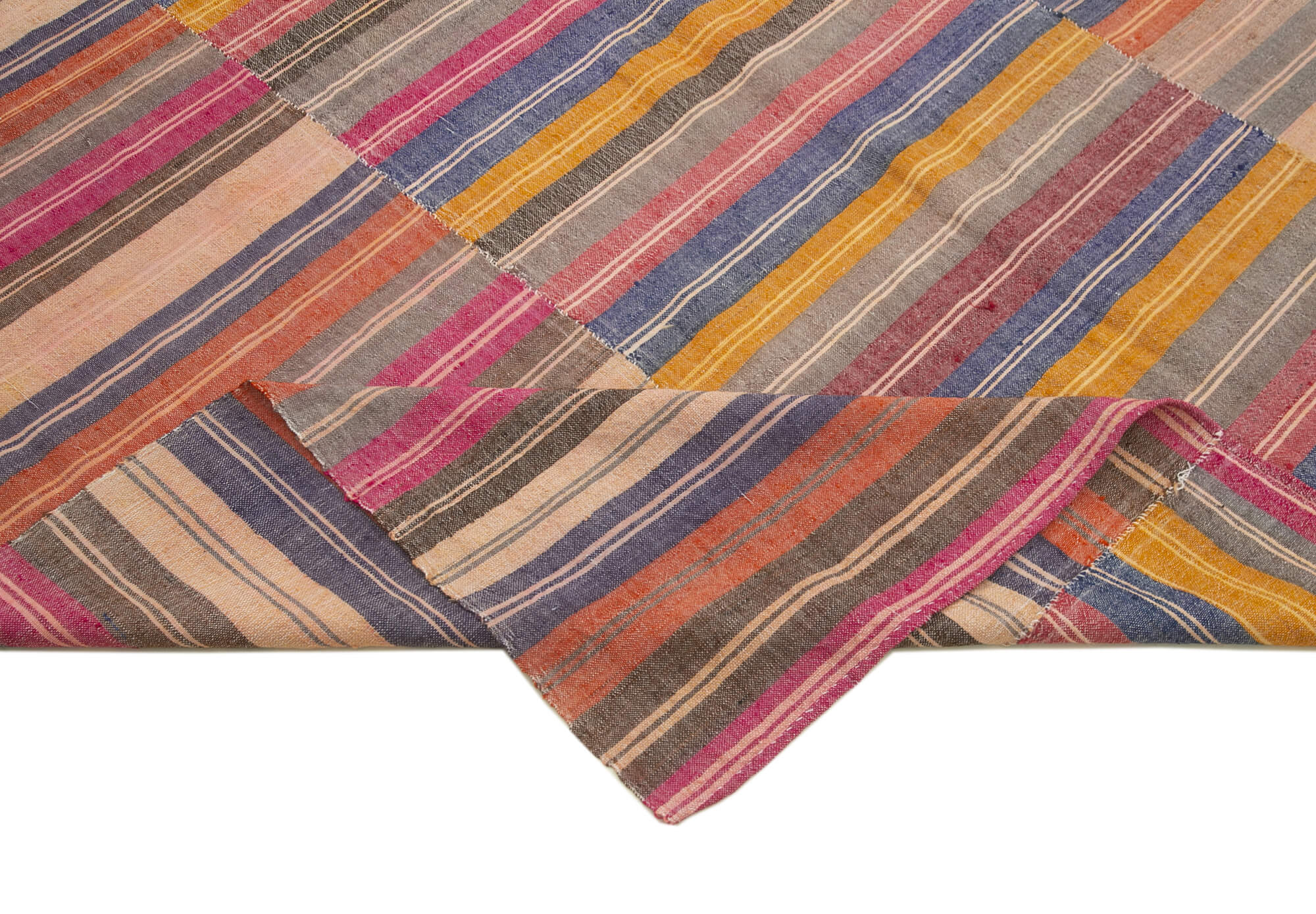 Handmade Cotton Wool Rug | Hand Woven Area Rug, Striped Pattern Carpet - Durable Turkish Kilim 6'7''x9'1''