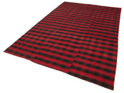 Handmade Kilim Rug – Black Striped Cotton Wool Area Rug 6'2'' x 9'4''