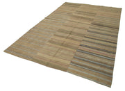 Handmade Area Rug - Brown Striped Kilim Cotton Wool Vintage Rug 6'1"x9'7"