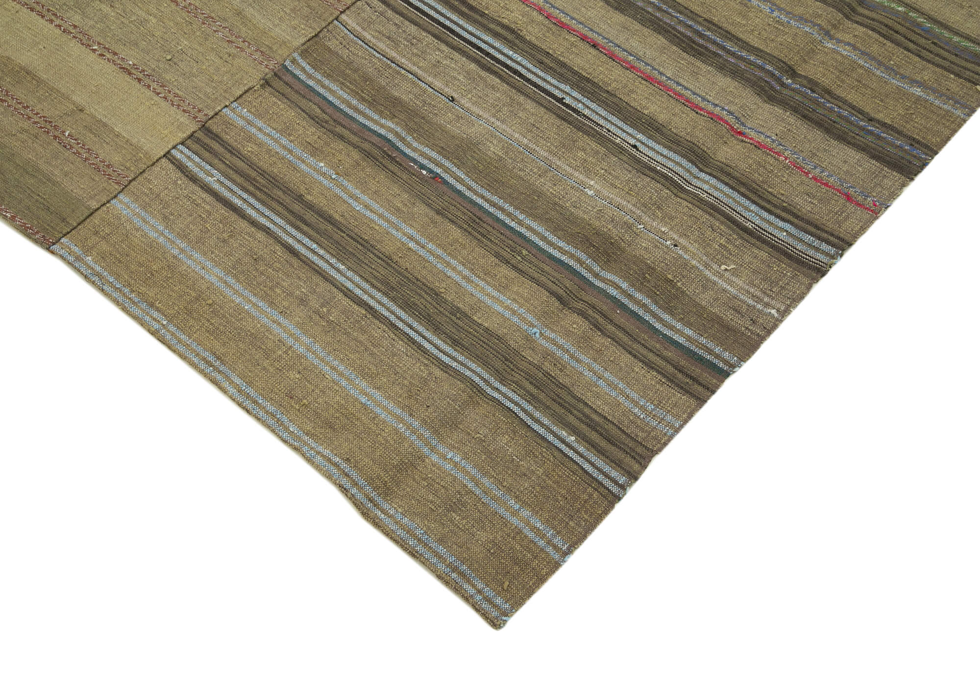 Handmade Area Rug - Brown Striped Kilim Cotton Wool Vintage Rug 6'1"x9'7"