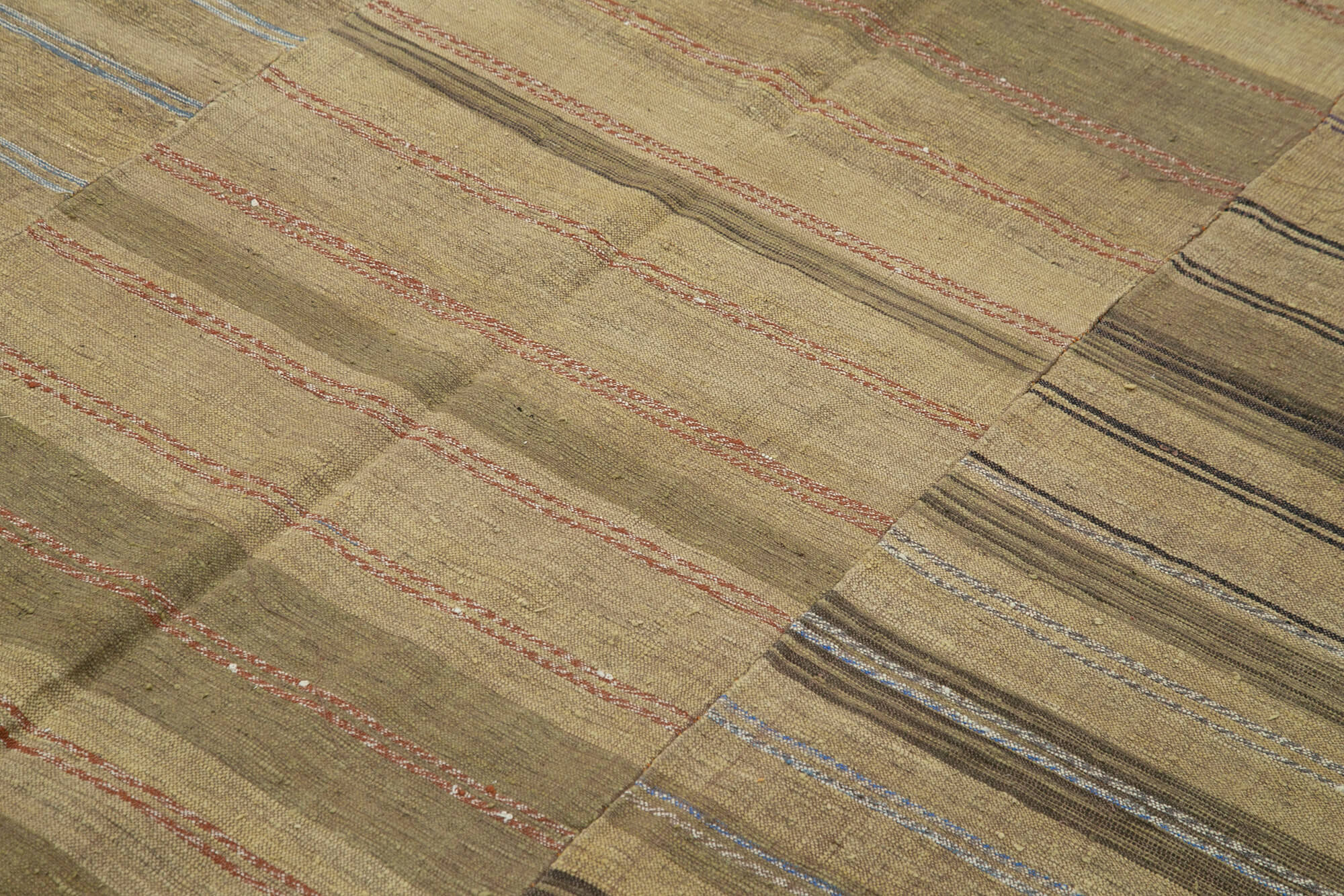 Handmade Area Rug - Brown Striped Kilim Cotton Wool Vintage Rug 6'1"x9'7"