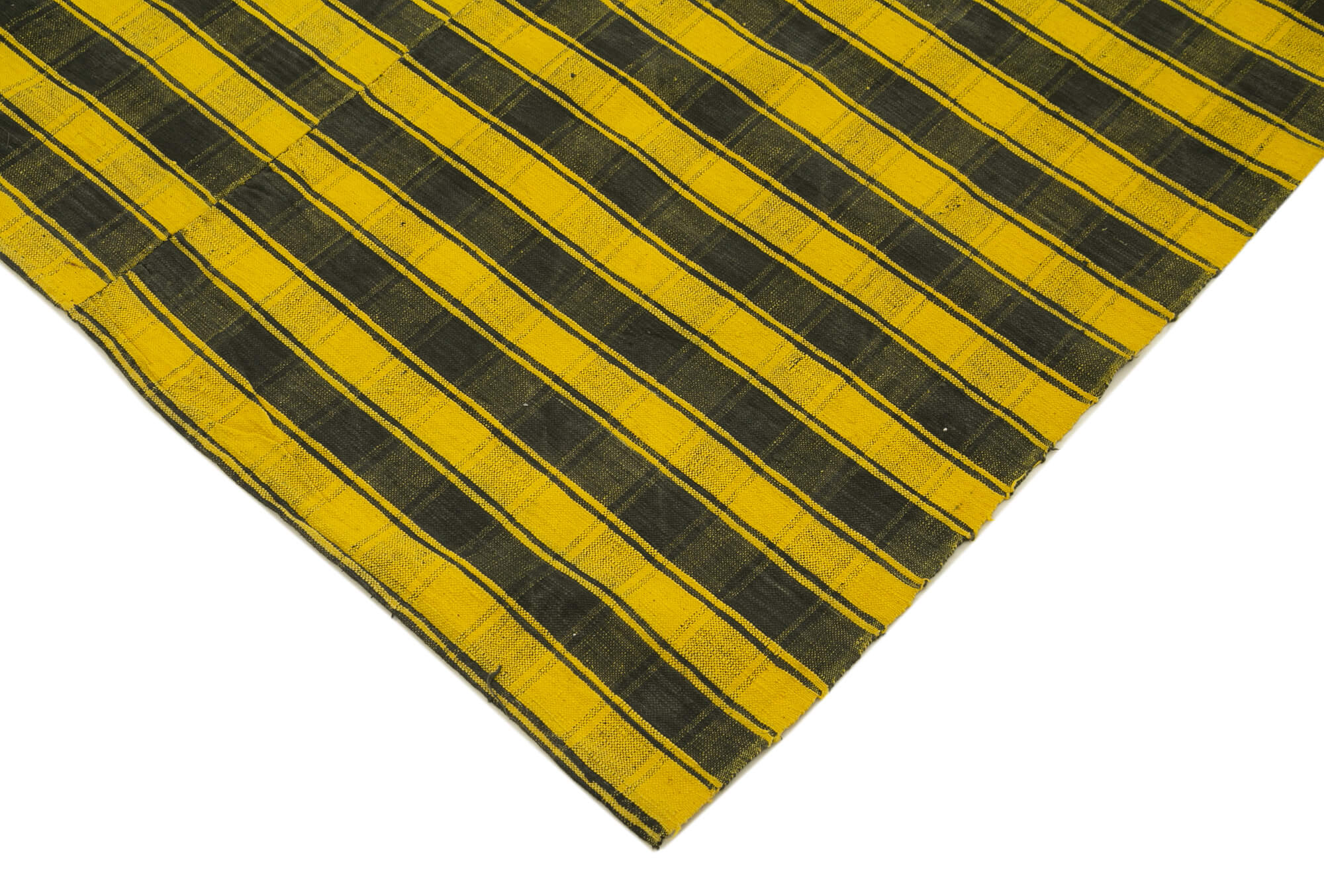 Handmade Cotton Wool Rug - Striped Kilim Rug | Yellow Striped Vintage Turkish Carpet