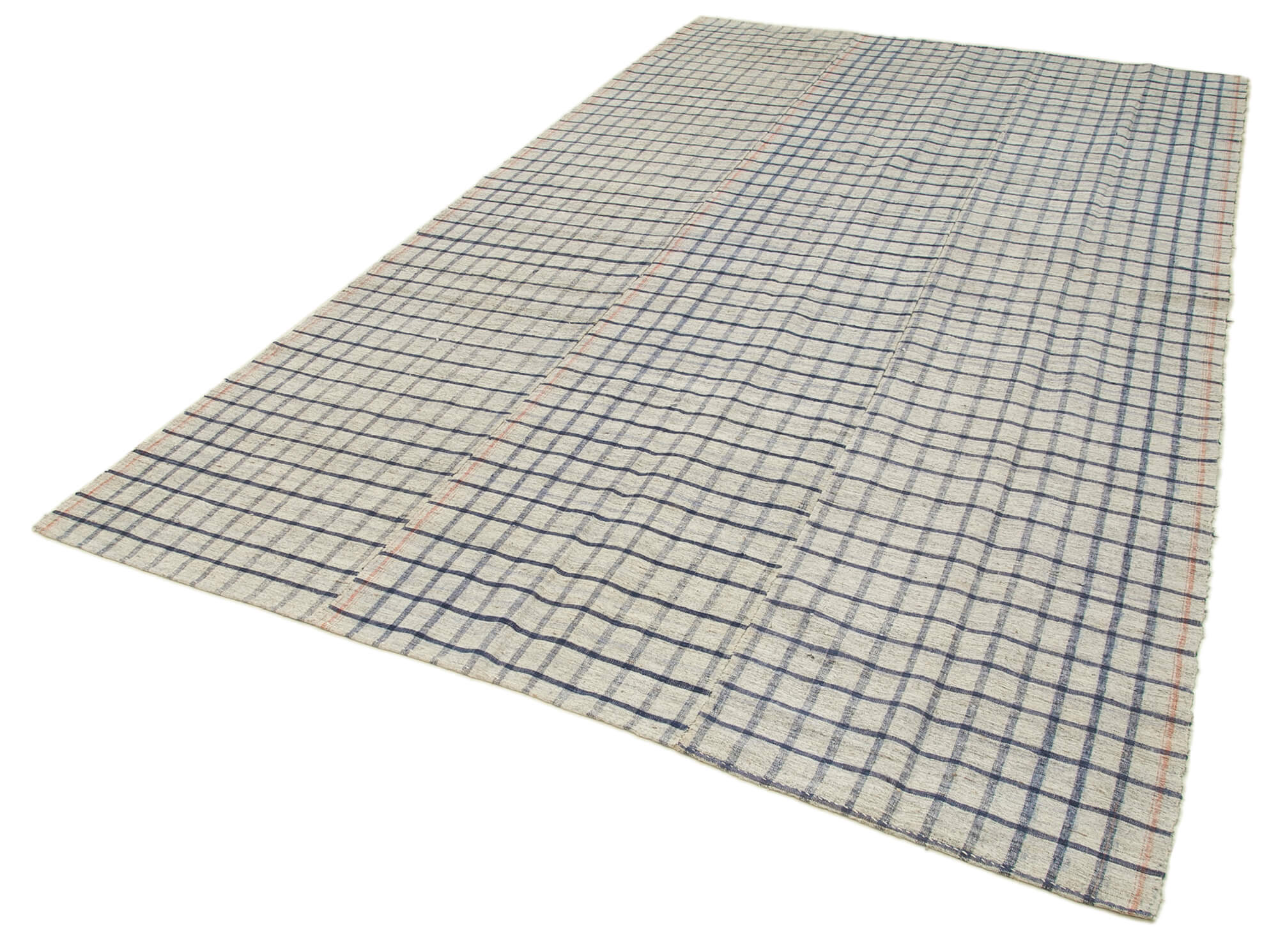 Handmade Area Rug – Striped Kilim Wool Cotton Carpet 6'5''x10'10'' Beige