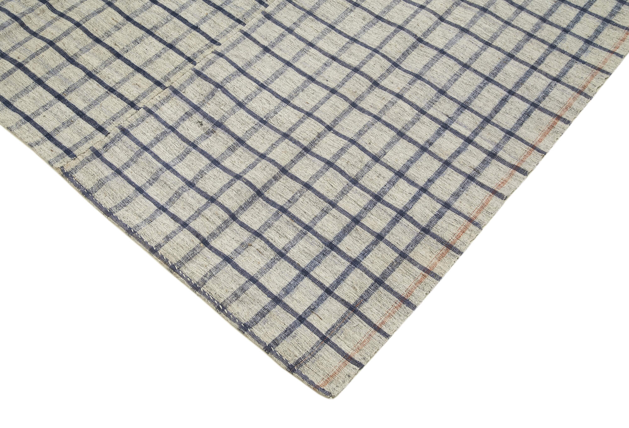 Handmade Area Rug – Striped Kilim Wool Cotton Carpet 6'5''x10'10'' Beige