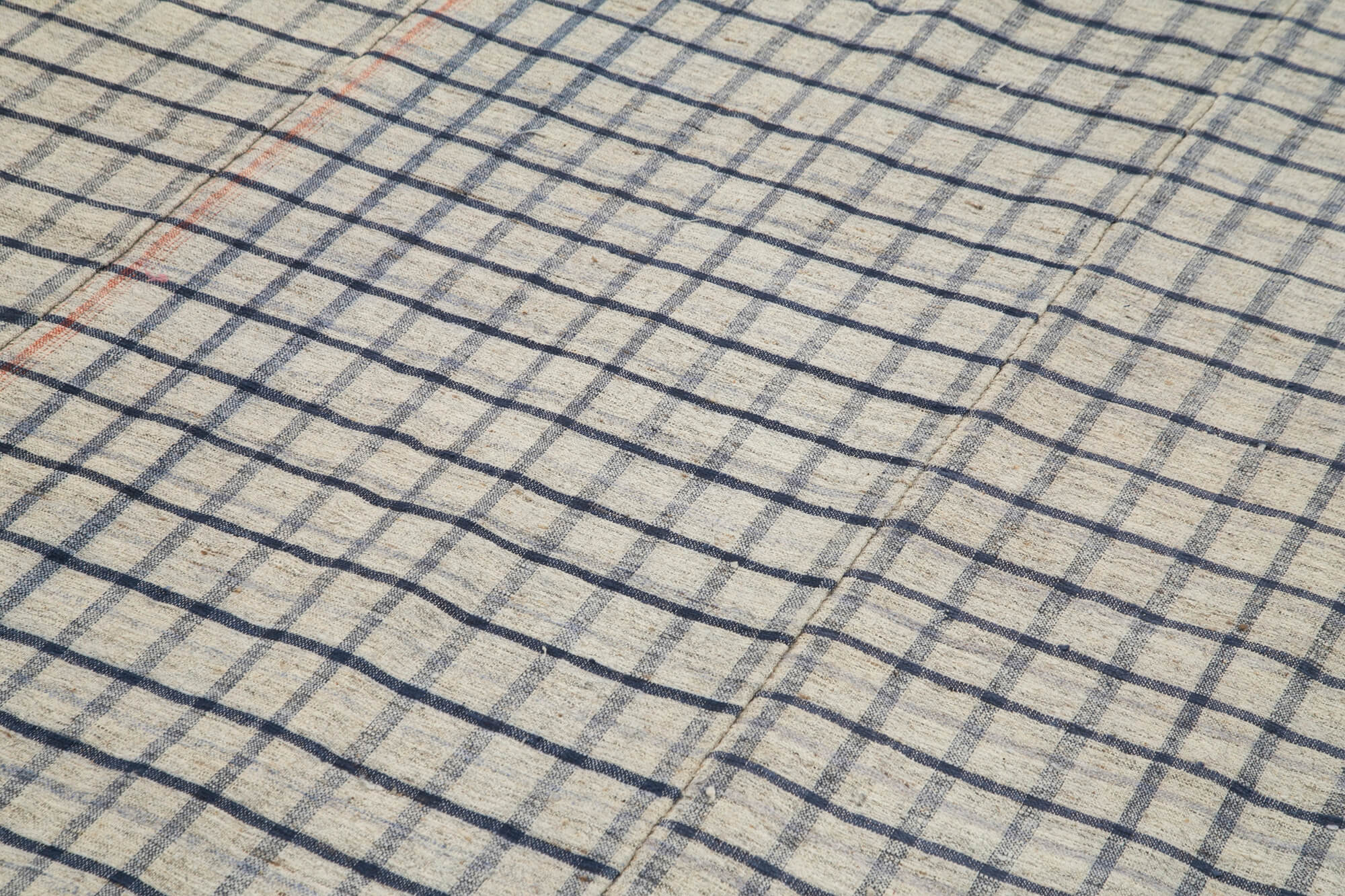 Handmade Area Rug – Striped Kilim Wool Cotton Carpet 6'5''x10'10'' Beige