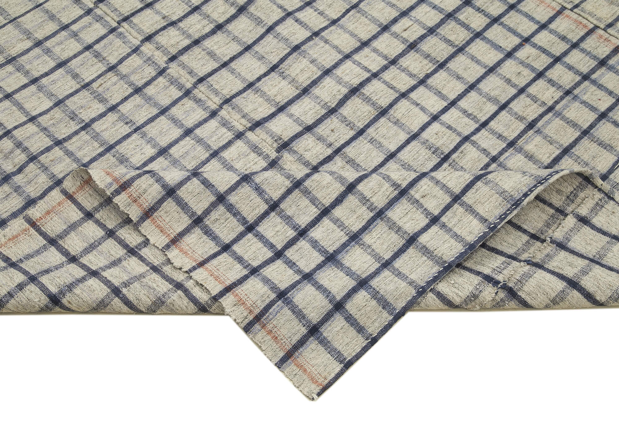 Handmade Area Rug – Striped Kilim Wool Cotton Carpet 6'5''x10'10'' Beige