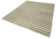 Handmade Area Rug - Striped Kilim Cotton Wool Blend, Beige Vintage Turkish Carpet 6'7"x8'4"