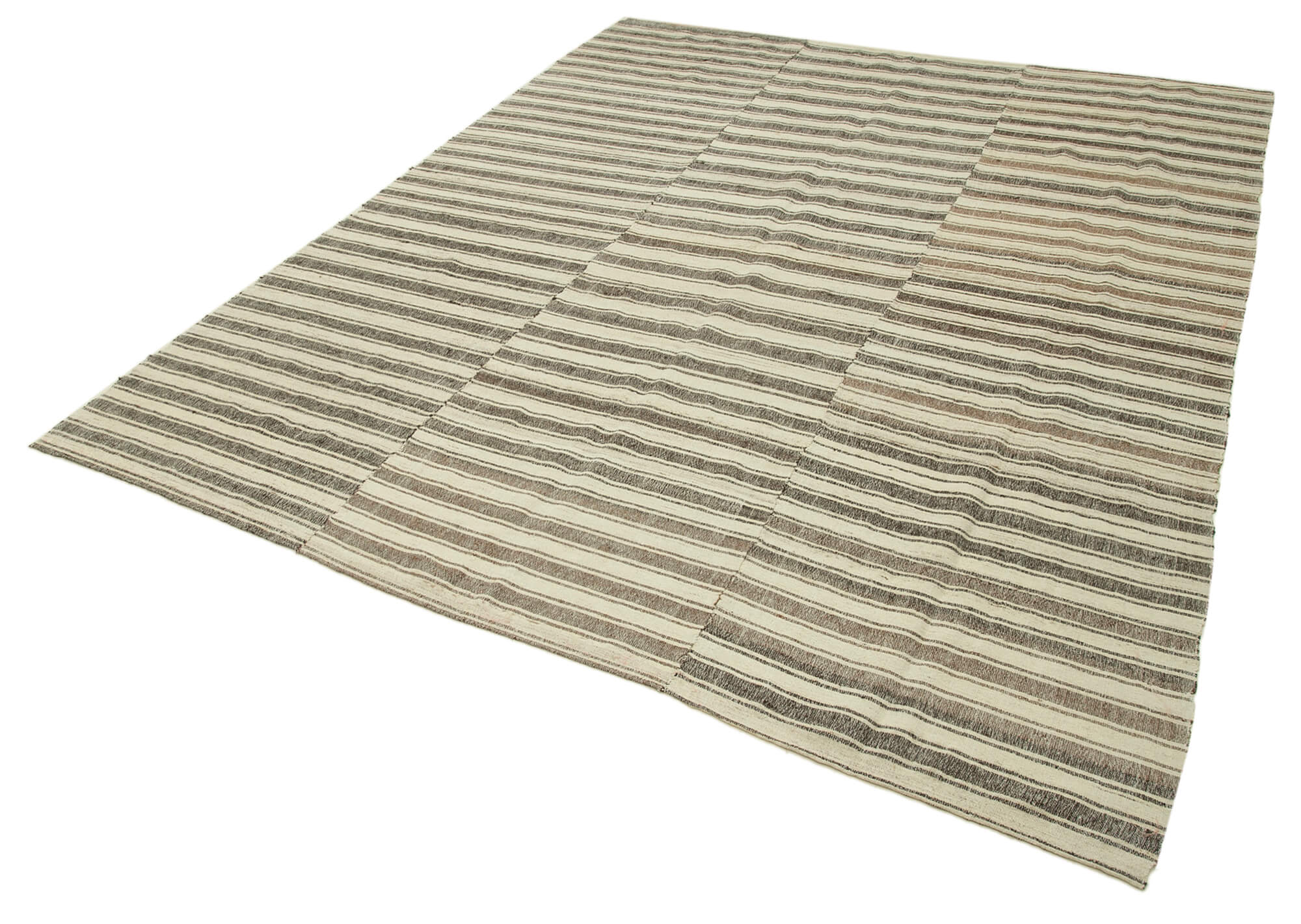 Handmade Area Rug - Striped Kilim Cotton Wool Blend, Beige Vintage Turkish Carpet 6'7"x8'4"