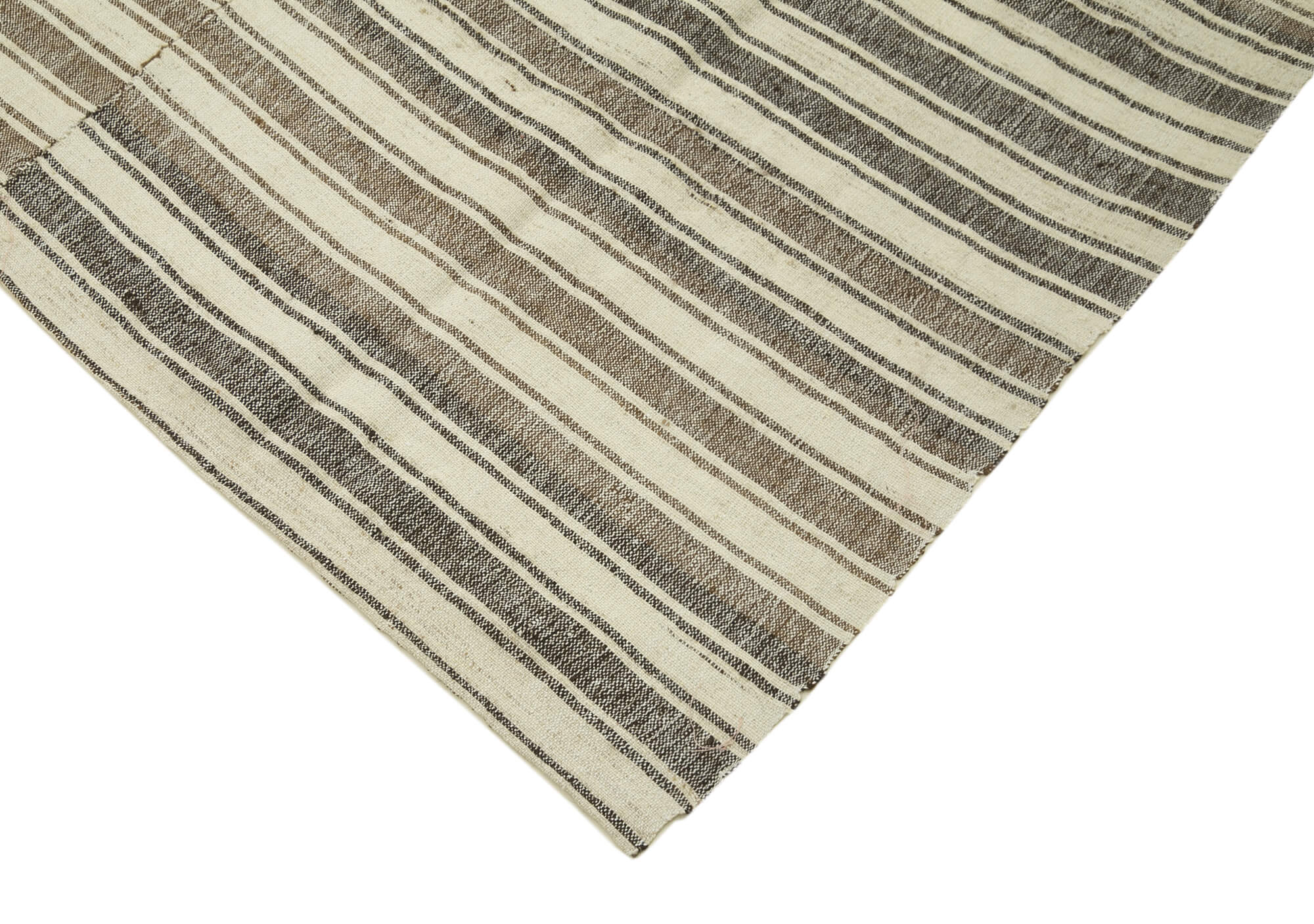 Handmade Area Rug - Striped Kilim Cotton Wool Blend, Beige Vintage Turkish Carpet 6'7"x8'4"