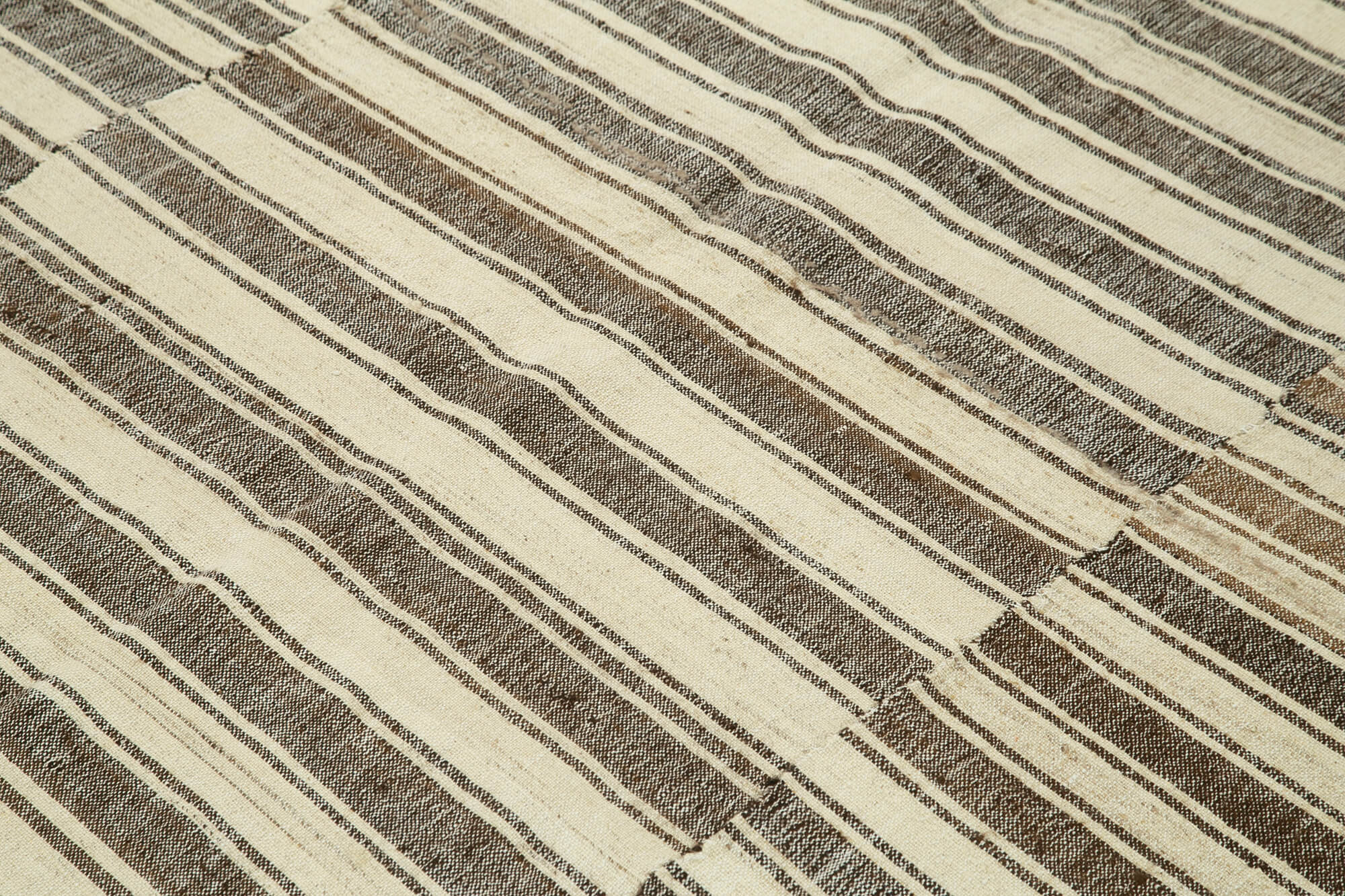 Handmade Area Rug - Striped Kilim Cotton Wool Blend, Beige Vintage Turkish Carpet 6'7"x8'4"