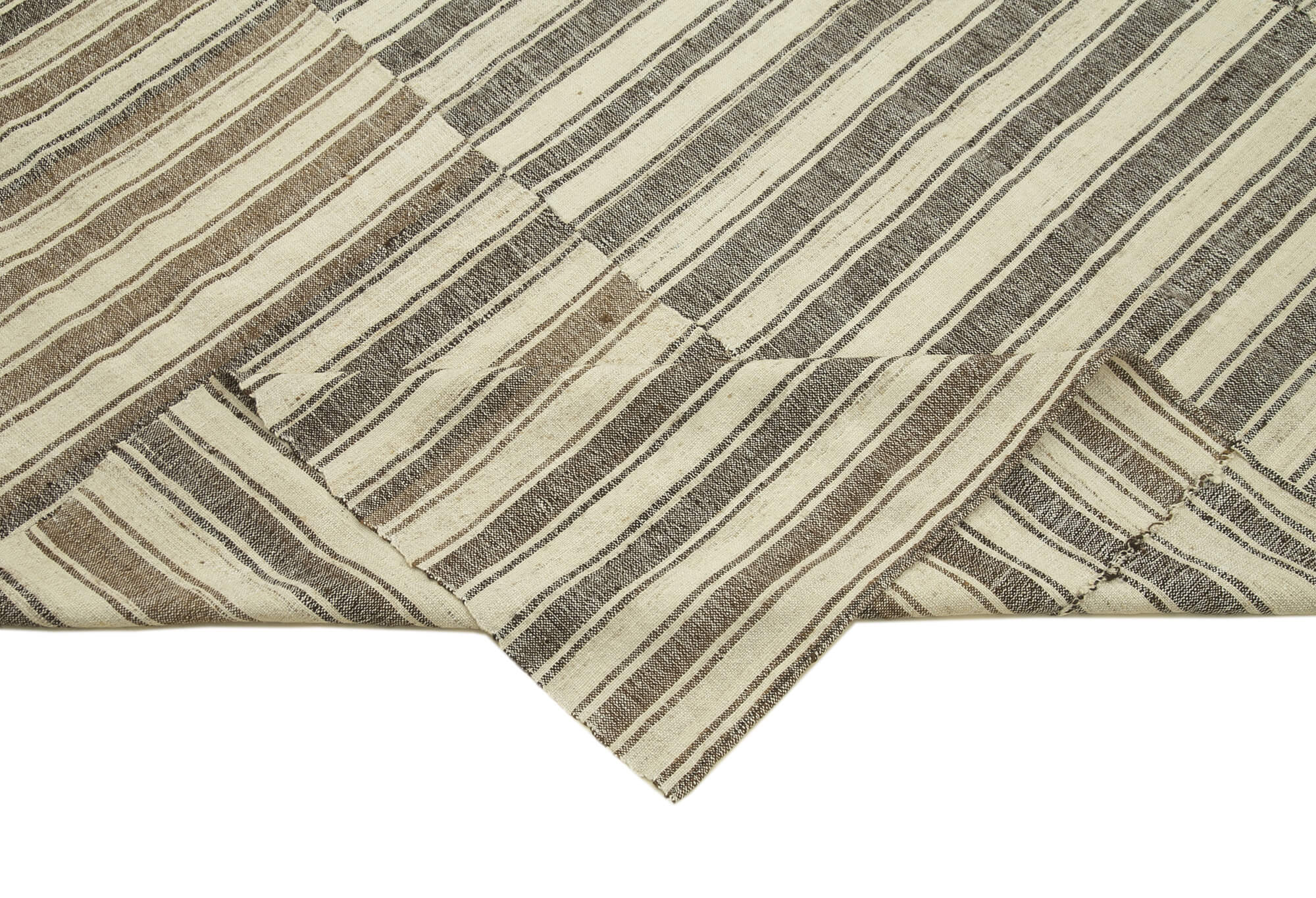 Handmade Area Rug - Striped Kilim Cotton Wool Blend, Beige Vintage Turkish Carpet 6'7"x8'4"