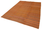 Handmade Cotton Wool Rug - Striped Orange Kilim Turkish Carpet 6'4"x9'0"