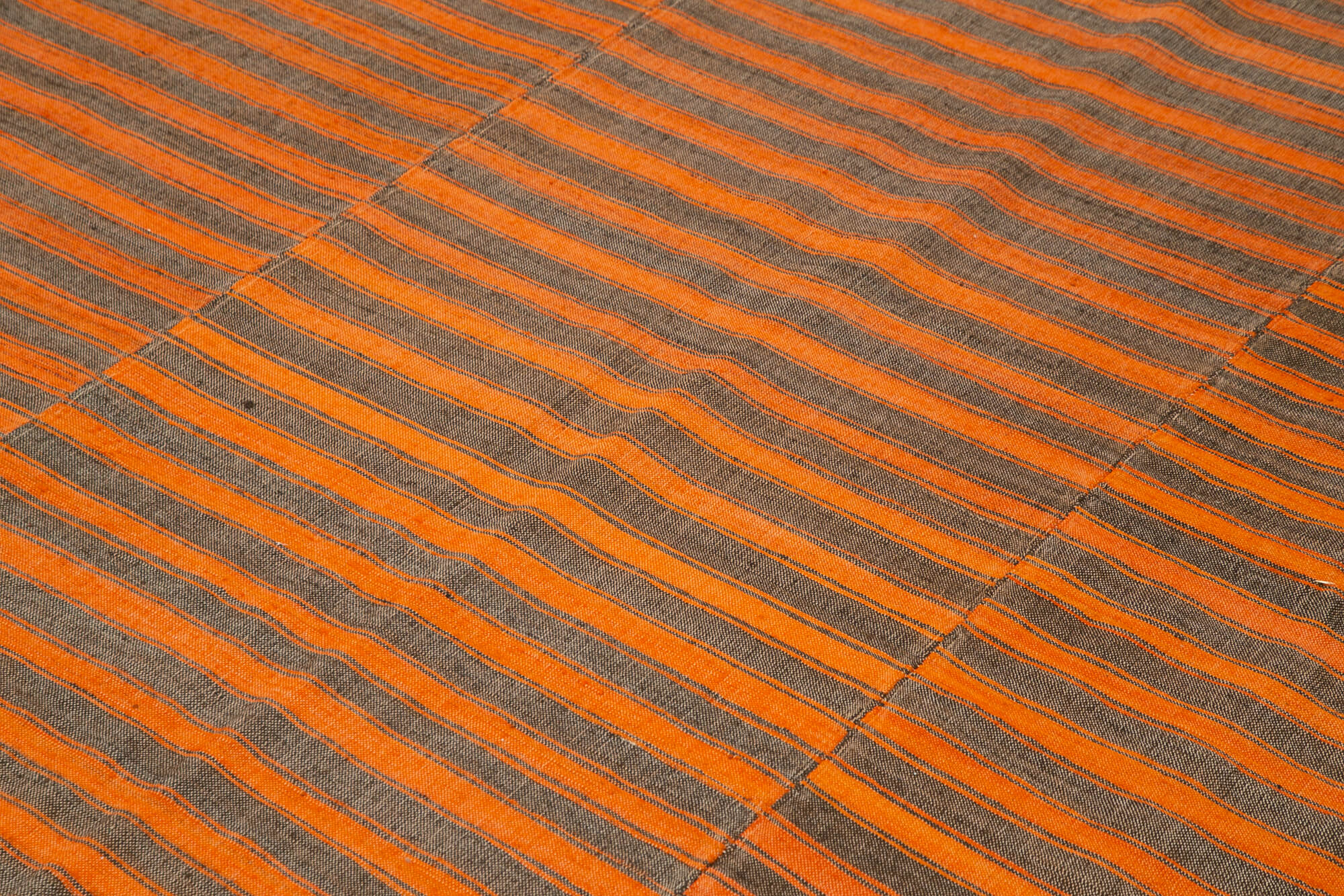 Handmade Cotton Wool Rug - Striped Orange Kilim Turkish Carpet 6'4"x9'0"