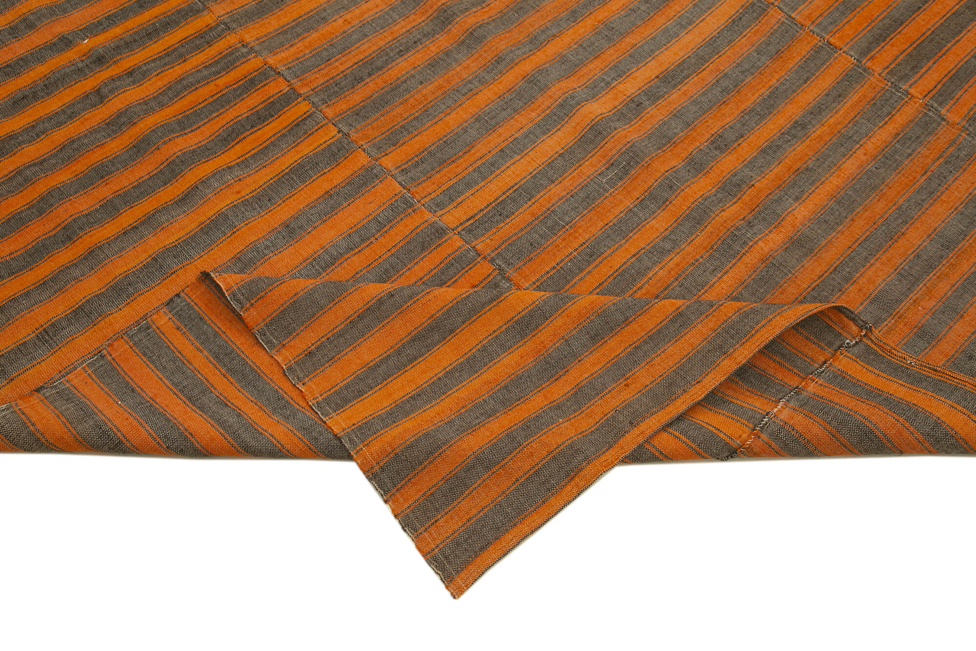 Handmade Cotton Wool Rug - Striped Orange Kilim Turkish Carpet 6'4"x9'0"