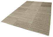 Handmade Kilim Rug - Brown Striped Kilim Carpet | Cotton Wool Woven Area Rug 6'8''x10'2''
