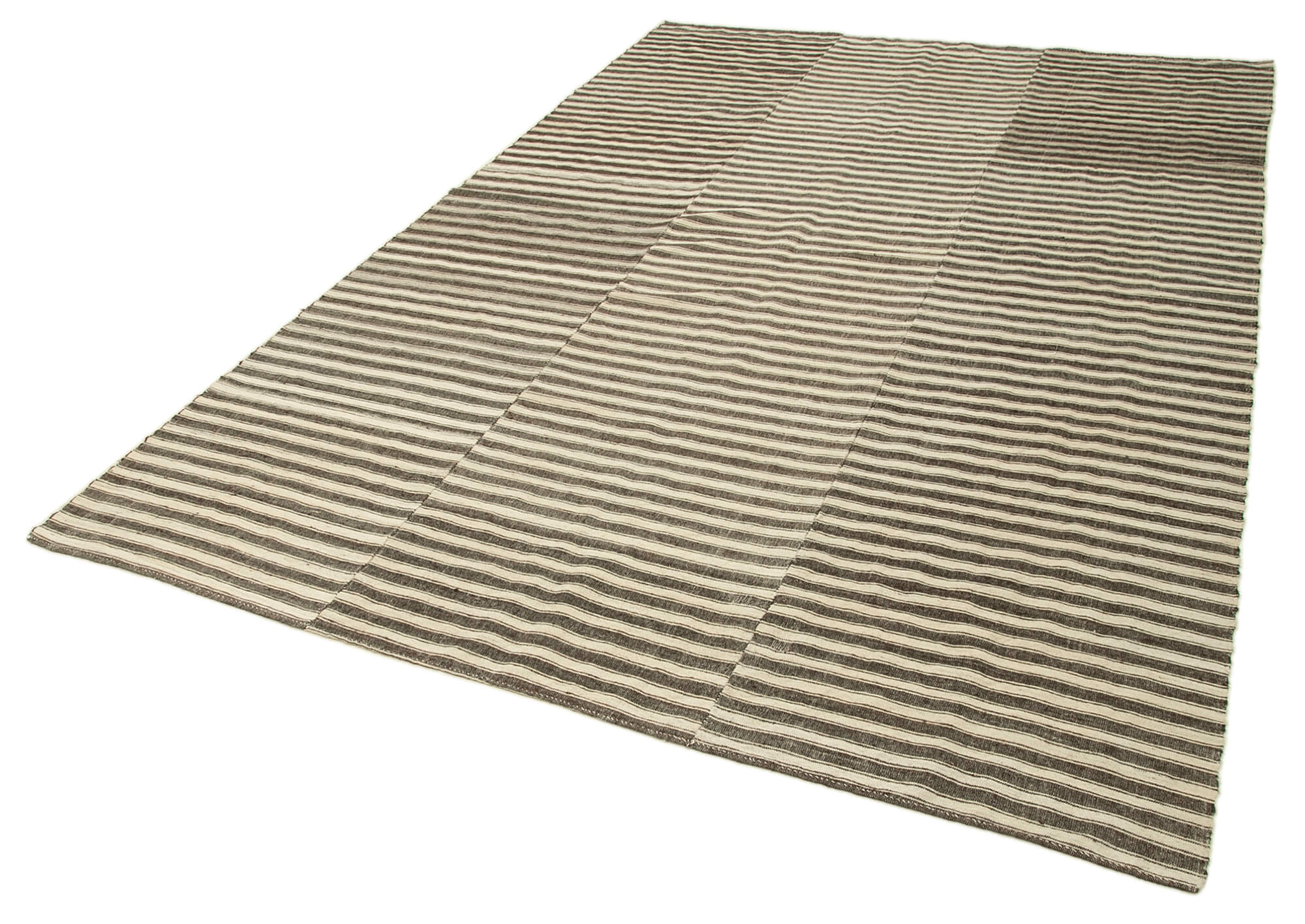Handmade Kilim Rug - Brown Striped Kilim Carpet | Cotton Wool Woven Area Rug 6'8''x10'2''