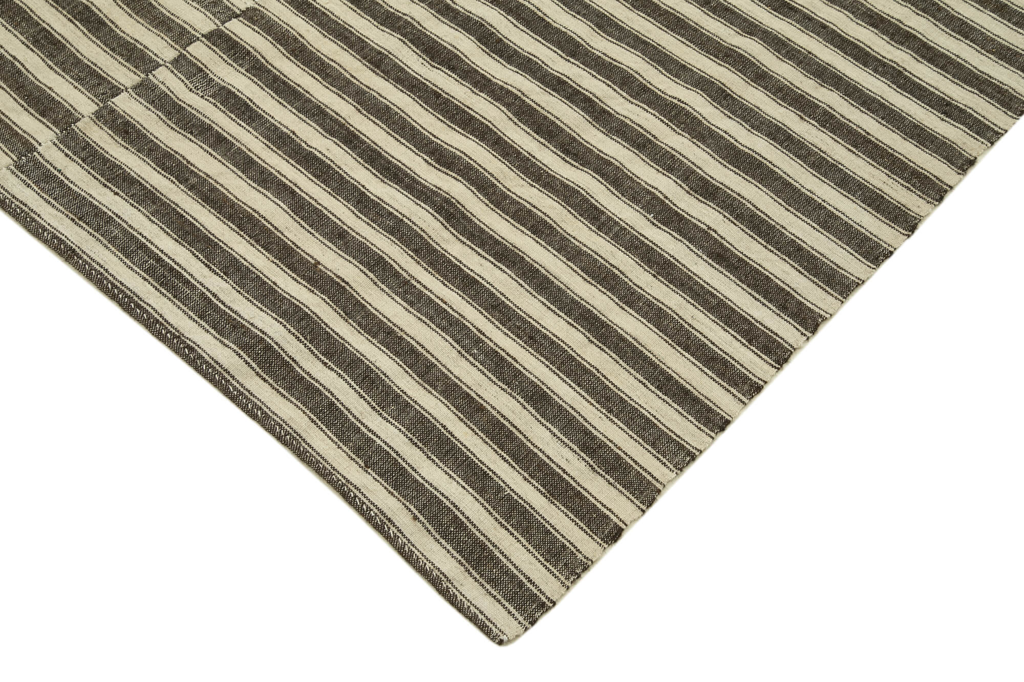 Handmade Kilim Rug - Brown Striped Kilim Carpet | Cotton Wool Woven Area Rug 6'8''x10'2''