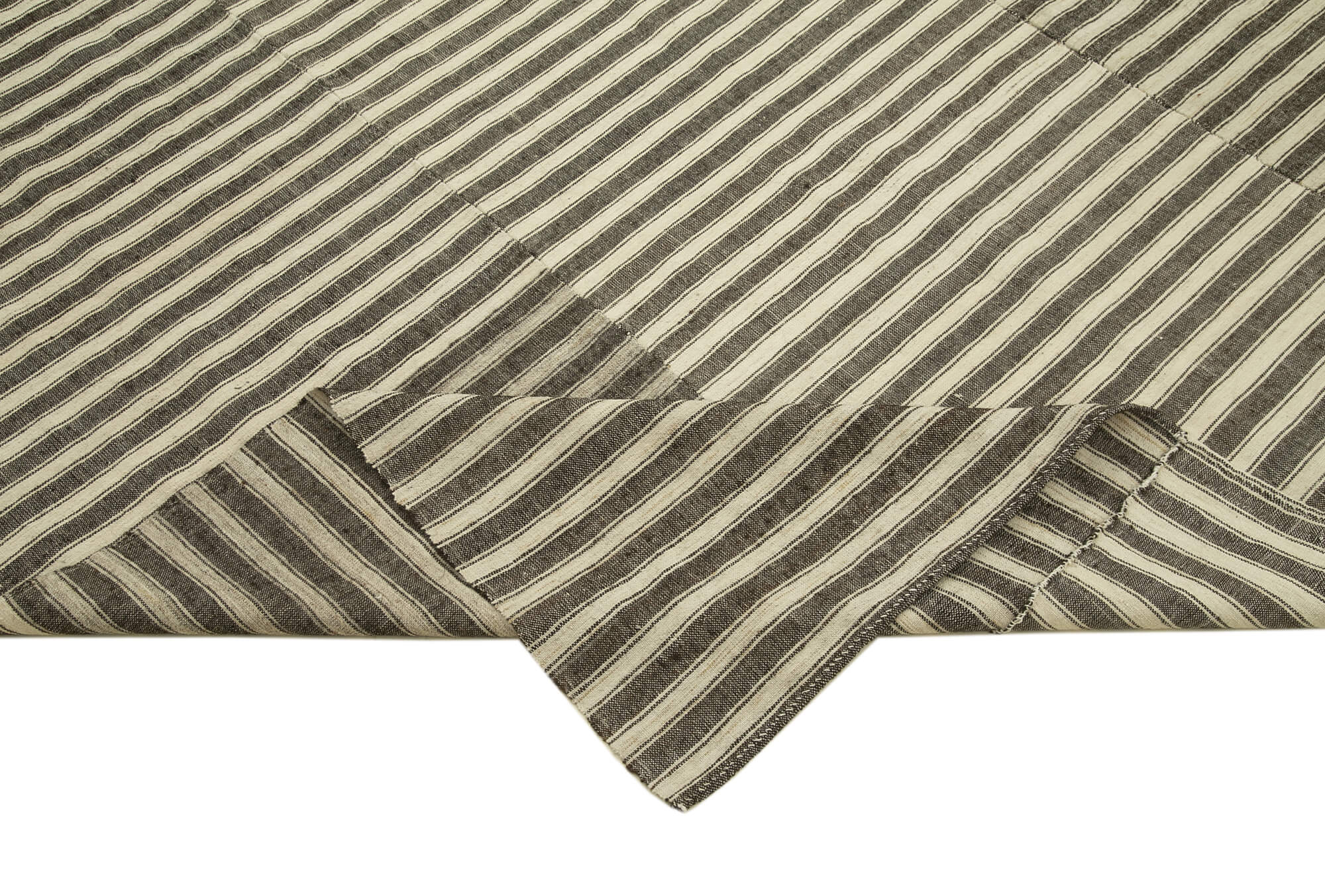 Handmade Kilim Rug - Brown Striped Kilim Carpet | Cotton Wool Woven Area Rug 6'8''x10'2''