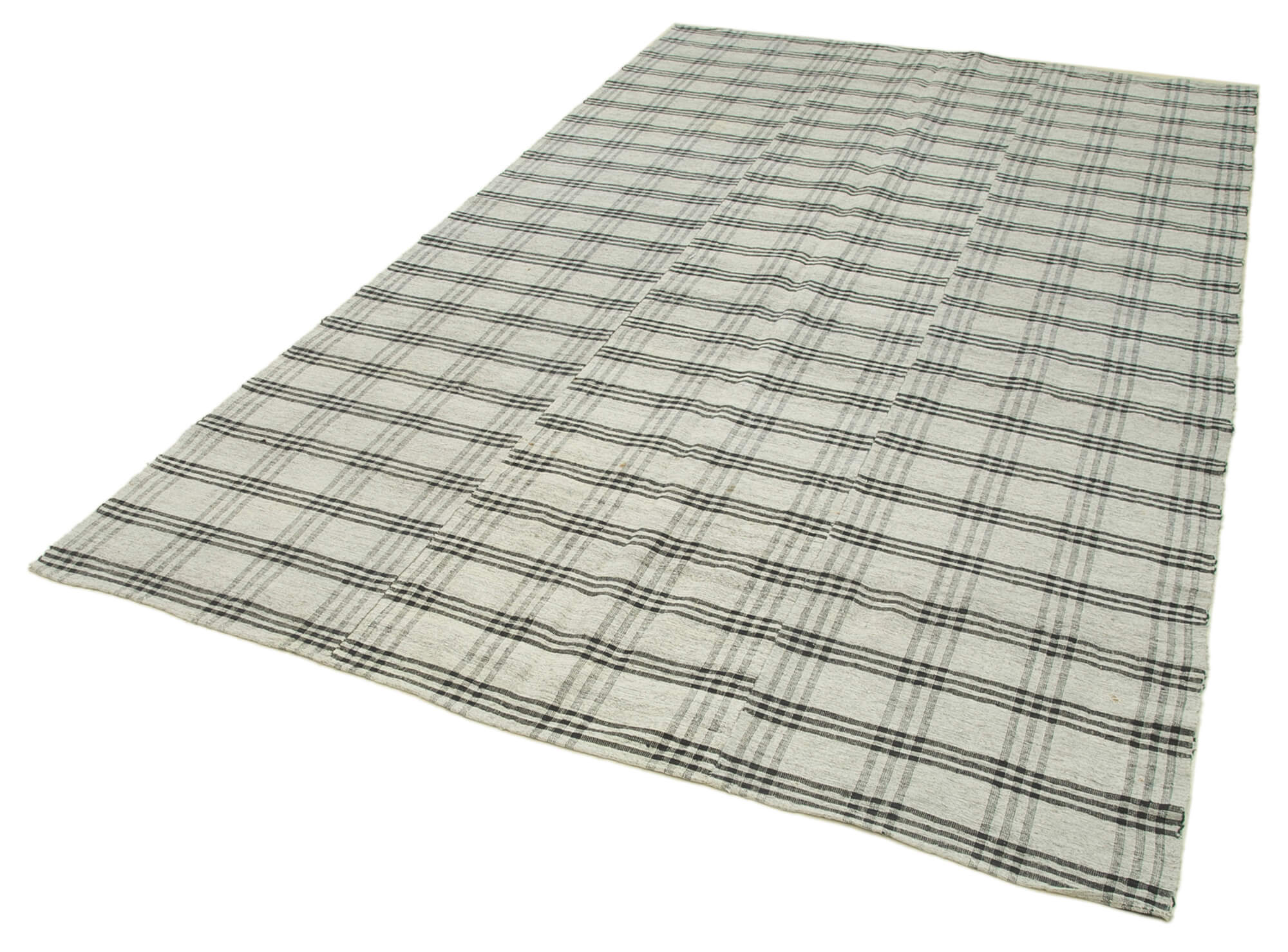 Handmade Cotton Wool Rug - Beige Kilim Carpet Striped Area Rug 6'x10' Durable