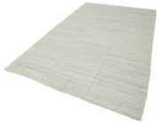 Handmade Cotton Wool Rug - Beige Kilim Carpet | Striped Area Rug 5'11''x10'2''