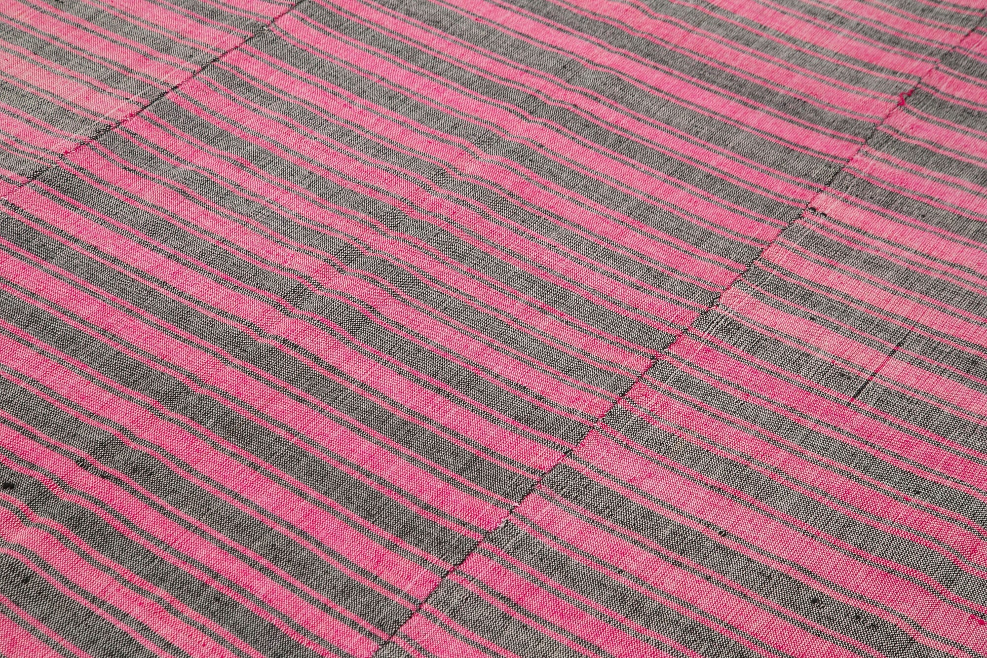Handmade Area Rug – Pink Kilim Striped Cotton Wool Blend Bohemian Style Carpet 6'5''x9'6''