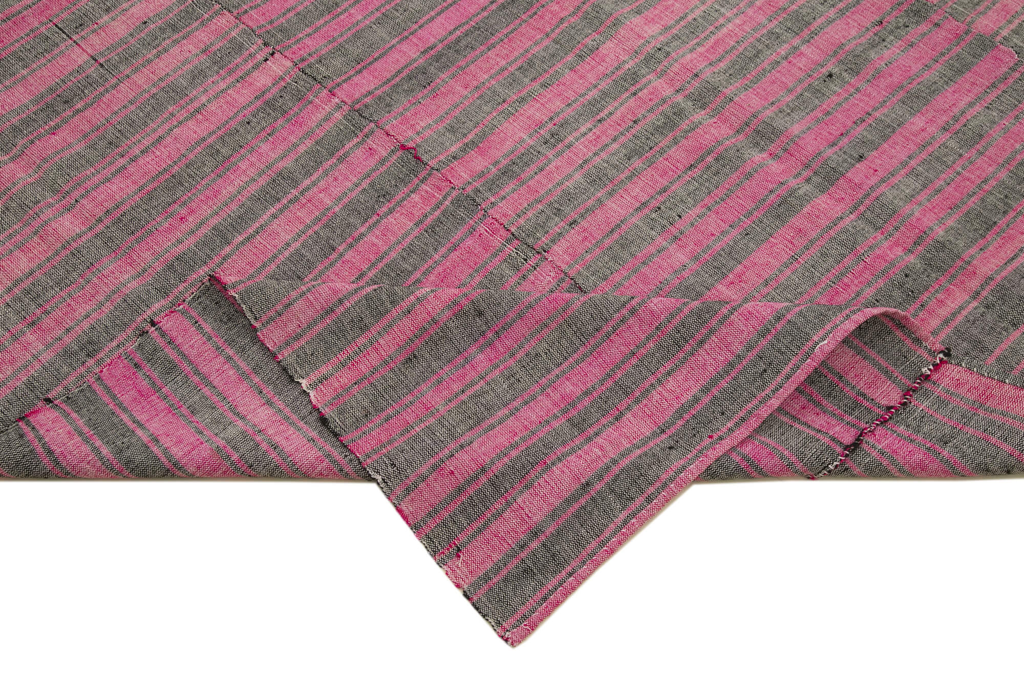 Handmade Area Rug – Pink Kilim Striped Cotton Wool Blend Bohemian Style Carpet 6'5''x9'6''