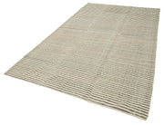 Handmade Area Rug | Striped Kilim Beige Cotton Wool Blend Carpet 6'2''x10'1''