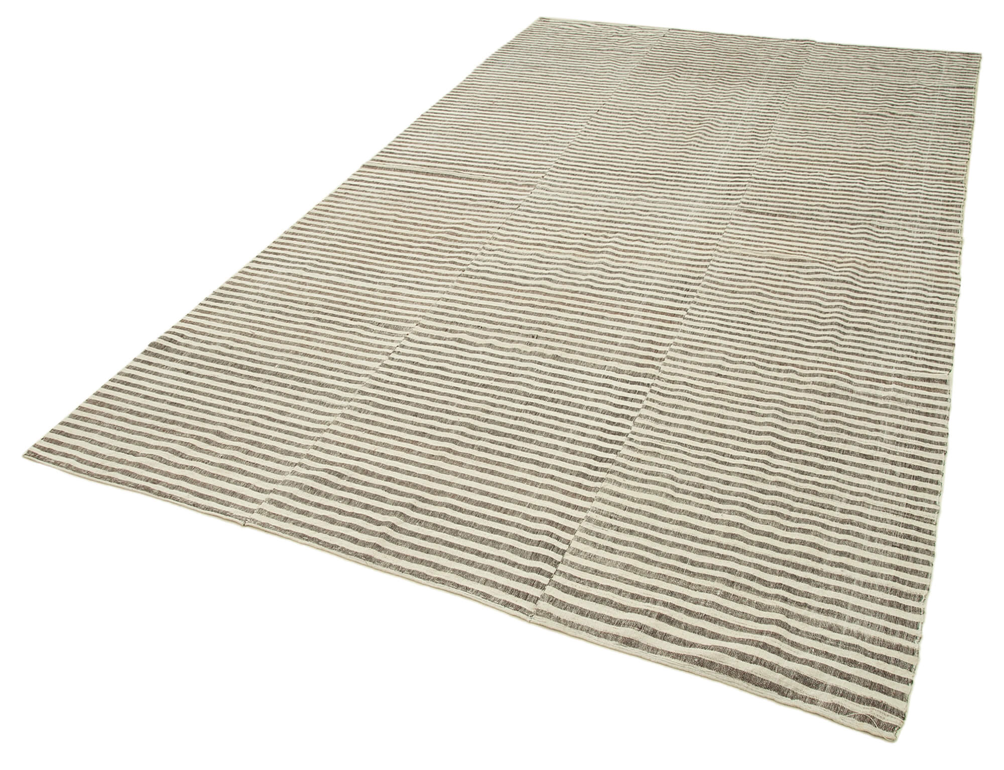 Handmade Area Rug | Striped Kilim Beige Cotton Wool Blend Carpet 6'2''x10'1''