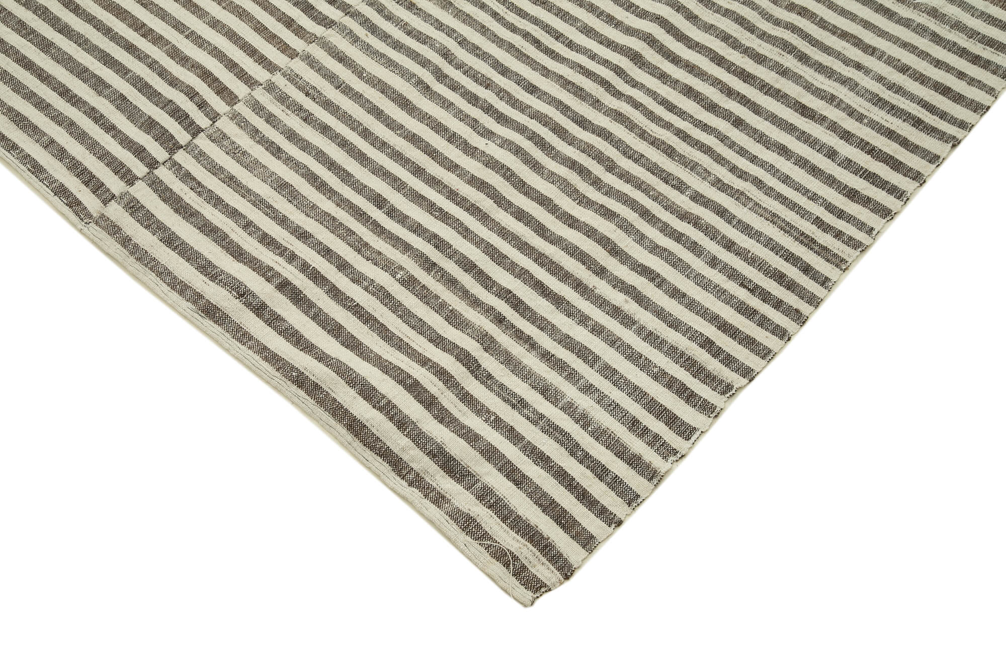 Handmade Area Rug | Striped Kilim Beige Cotton Wool Blend Carpet 6'2''x10'1''
