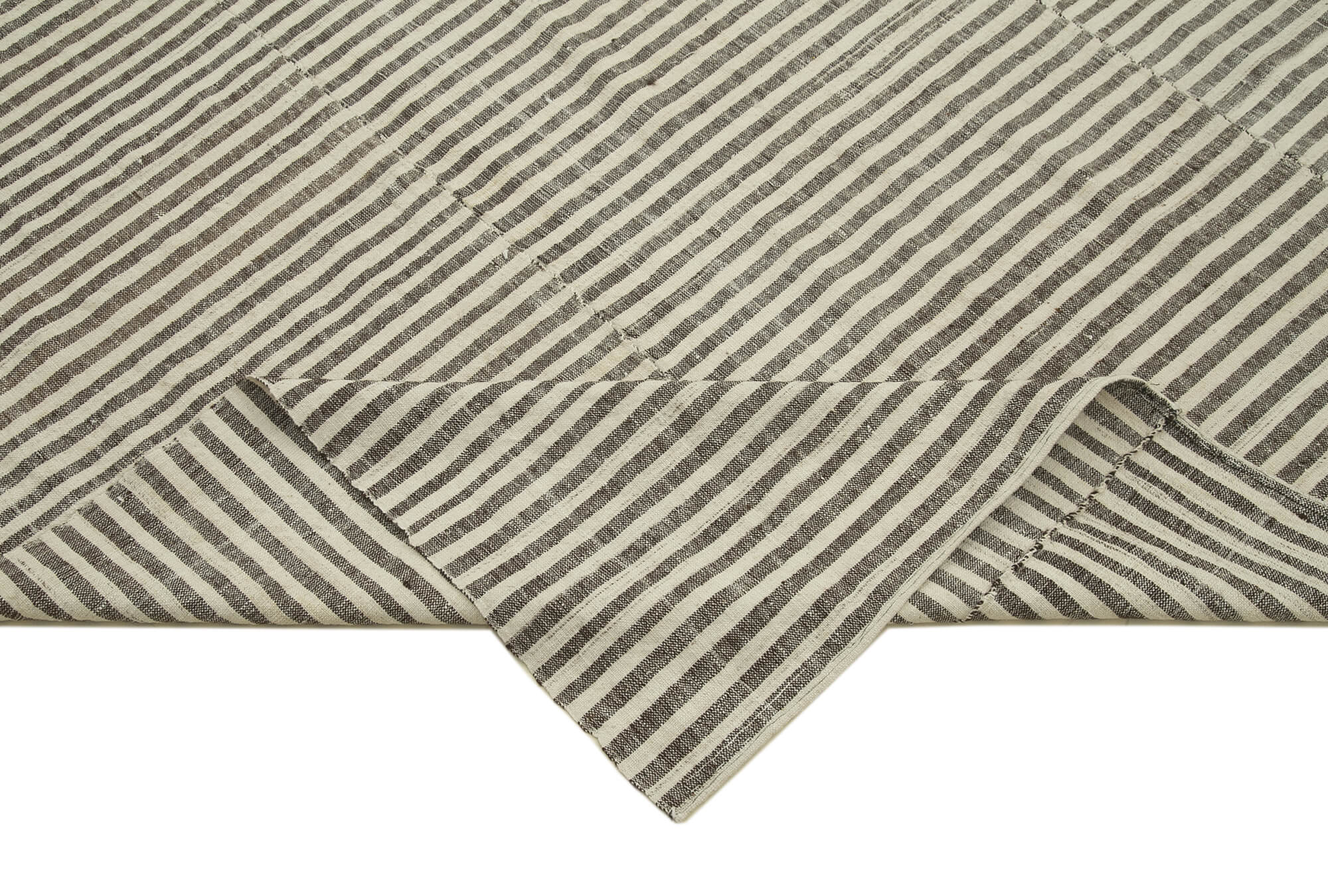 Handmade Area Rug | Striped Kilim Beige Cotton Wool Blend Carpet 6'2''x10'1''