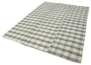 Handmade Area Rug - Striped Kilim Cotton Wool Blend Beige Carpet 6'3''x8'8''