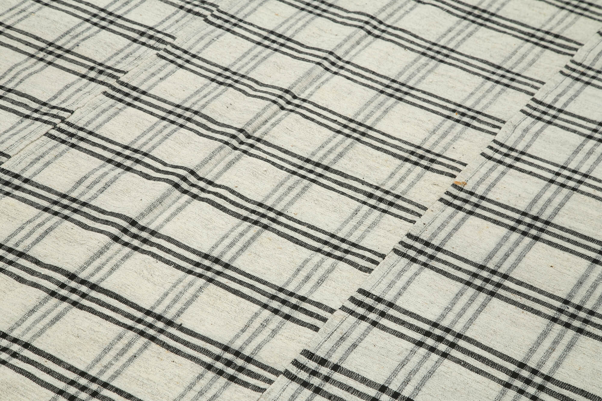 Handmade Area Rug - Striped Kilim Cotton Wool Blend Beige Carpet 6'3''x8'8''