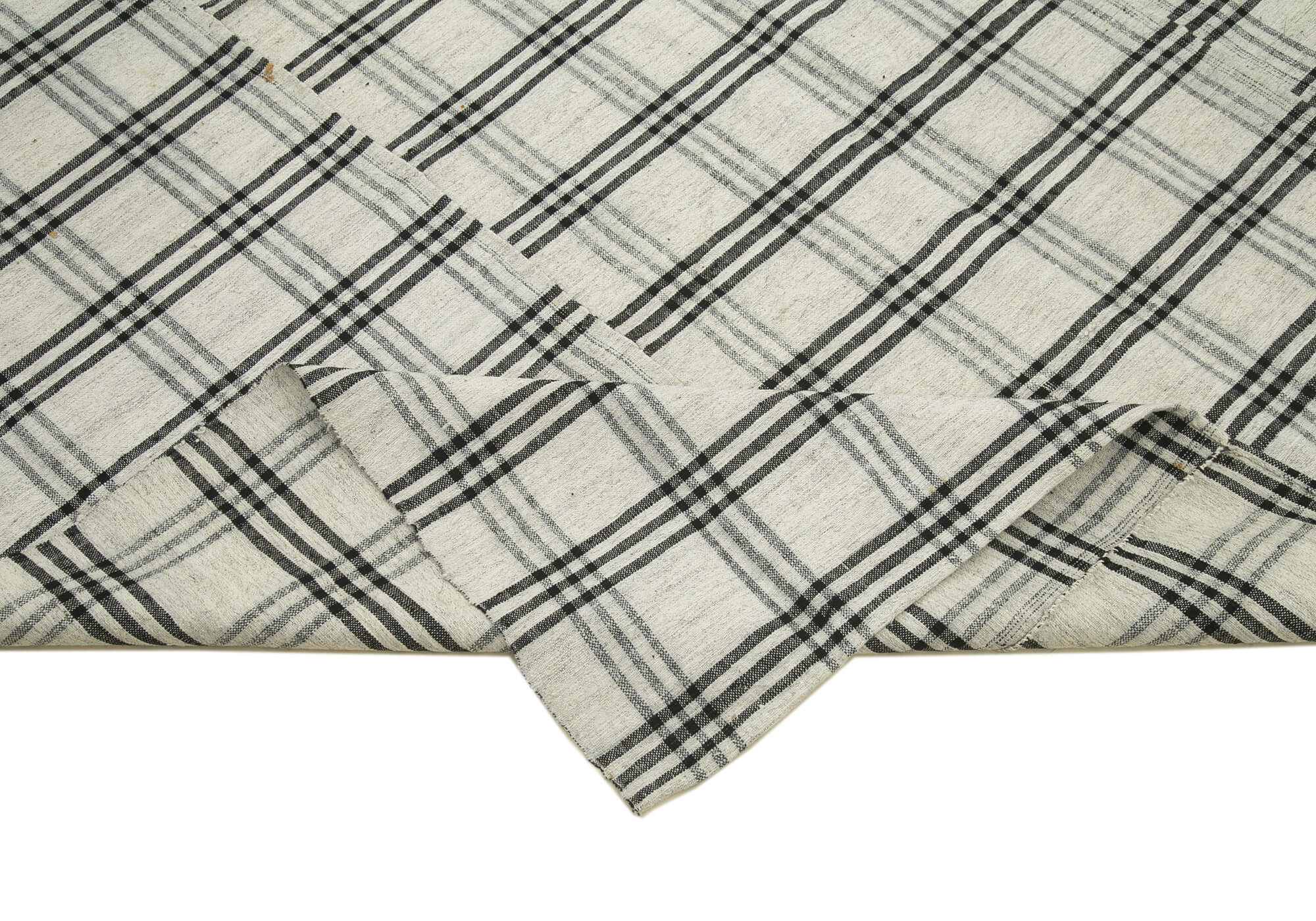 Handmade Area Rug - Striped Kilim Cotton Wool Blend Beige Carpet 6'3''x8'8''
