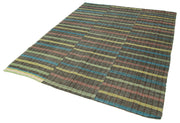 Handmade Cotton Wool Rug – Striped Kilim 6x8 Area Rug | Vintage Turkish Carpet
