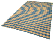 Handmade Cotton Wool Rug – Blue Striped Vintage Wool Carpet | Turkish Kilim Carpet