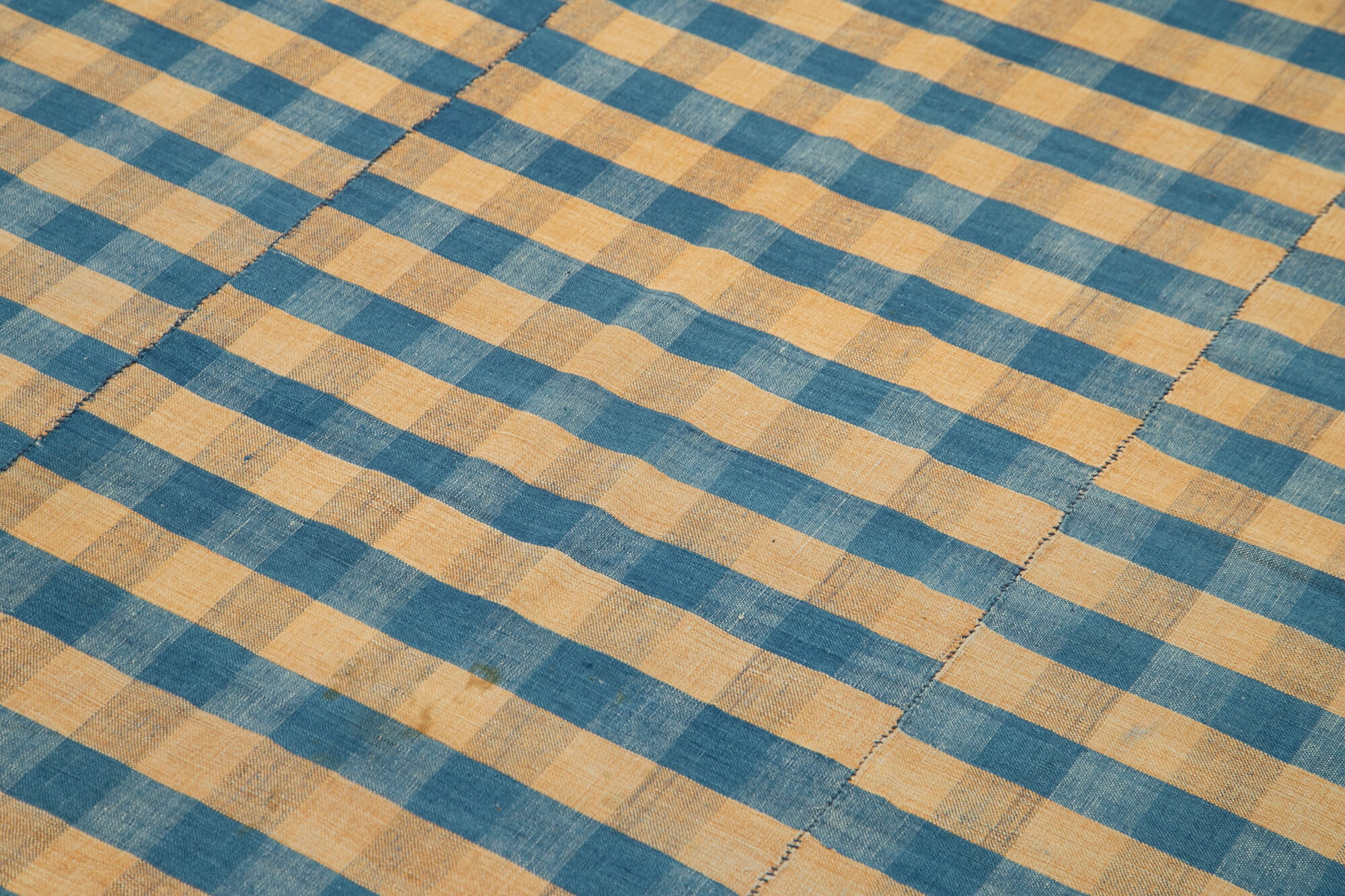 Handmade Cotton Wool Rug – Blue Striped Vintage Wool Carpet | Turkish Kilim Carpet