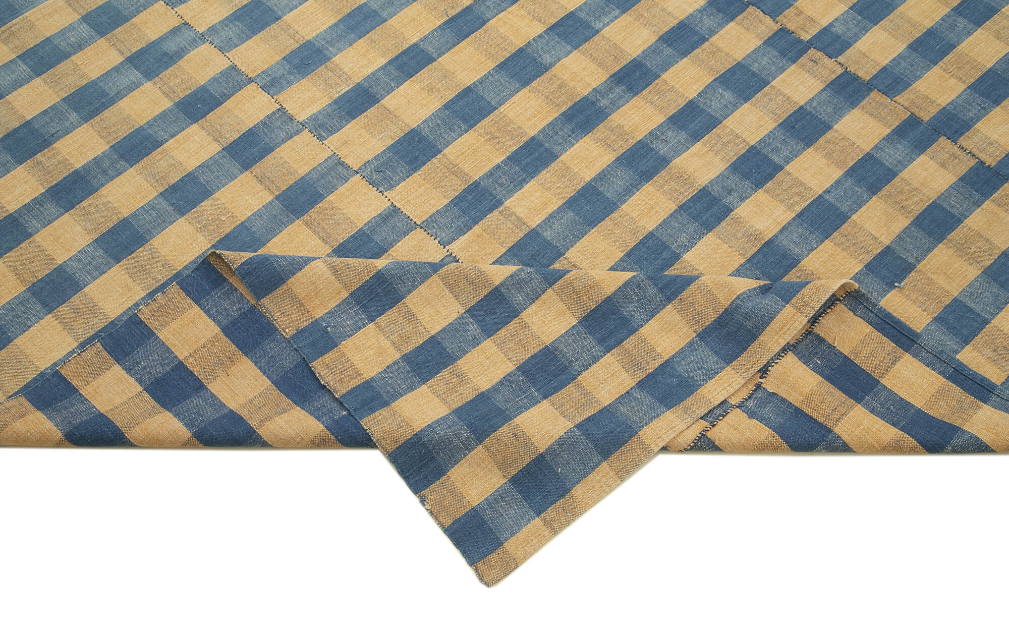 Handmade Cotton Wool Rug – Blue Striped Vintage Wool Carpet | Turkish Kilim Carpet