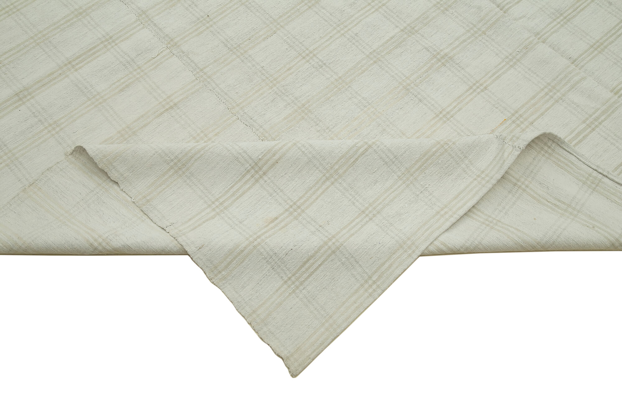 Handmade Cotton Wool Rug | Turkish Vintage Carpet - Striped Kilim Design Area Rug
