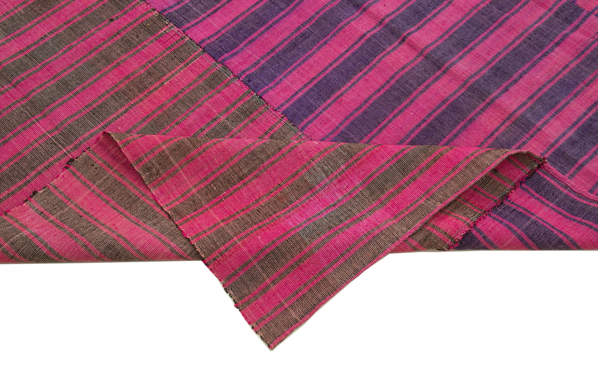 Handmade Cotton Wool Rug - Pink Striped Kilim Rug | Vintage Turkish Area Carpet 6'2''x9'3''