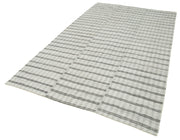 Handmade Cotton Wool Rug - Beige Striped Turkish Kilim Carpet 5'5''x9'1'' Area Rug