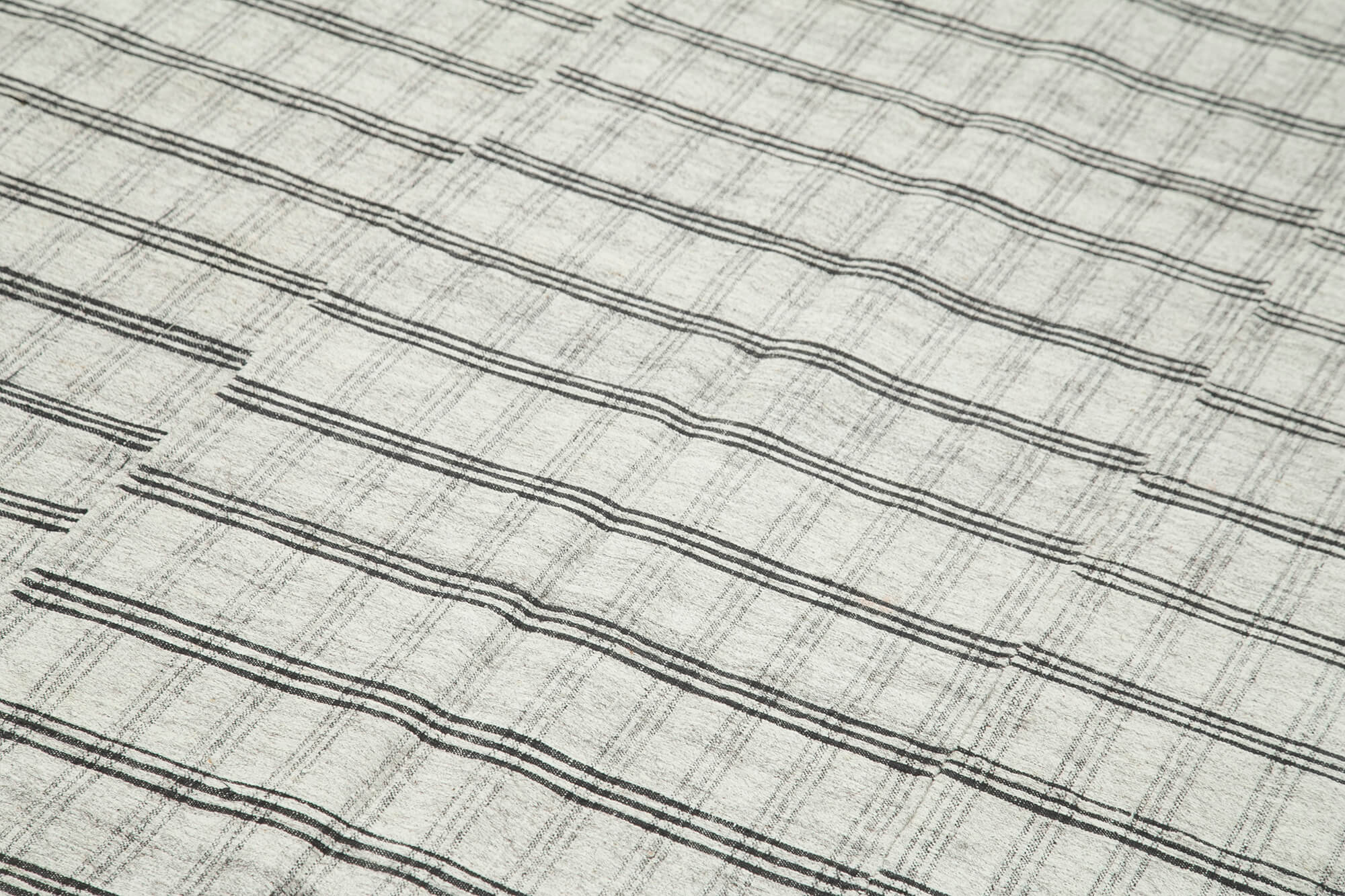 Handmade Cotton Wool Rug - Beige Striped Turkish Kilim Carpet 5'5''x9'1'' Area Rug
