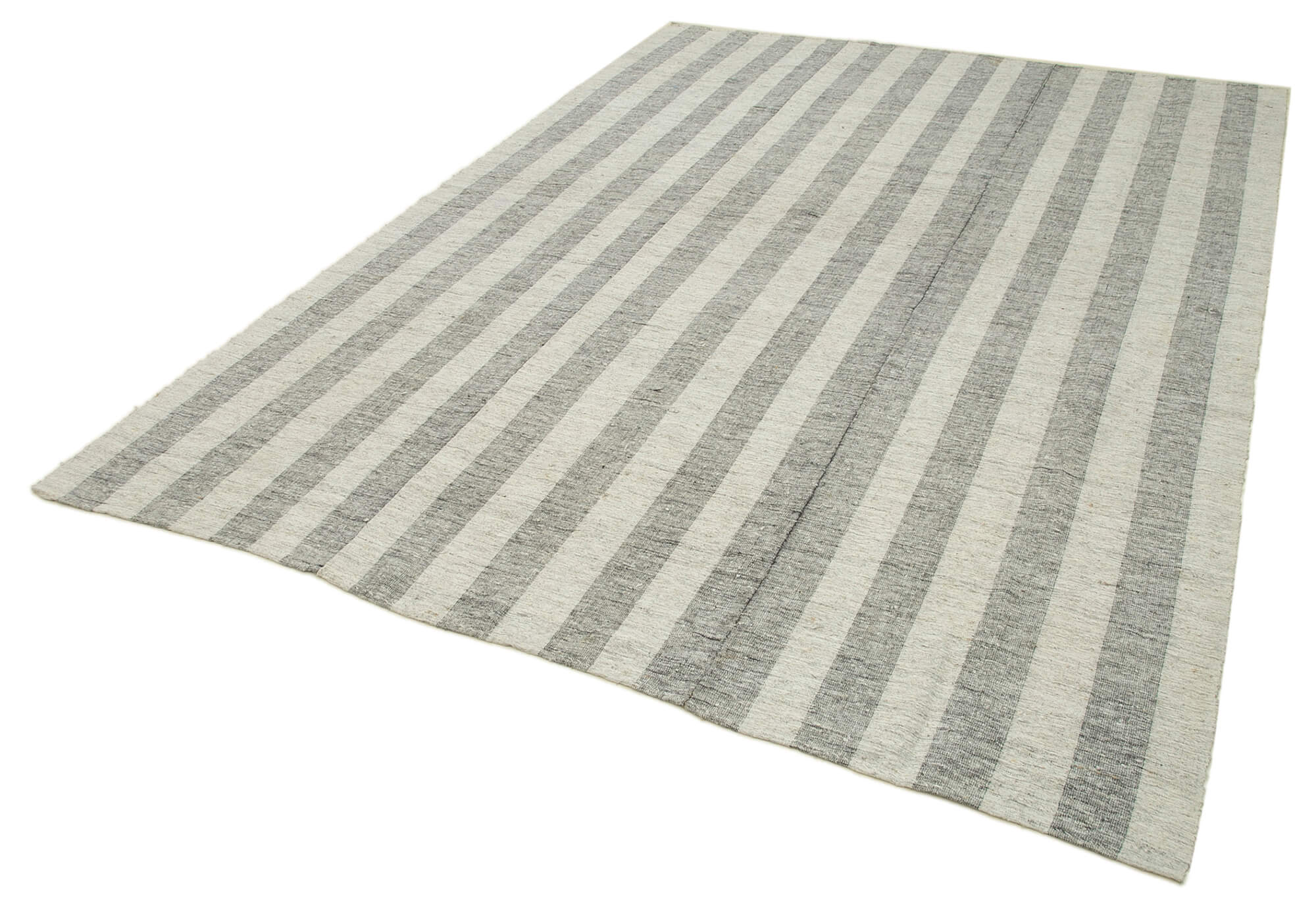 Handmade Area Rug – Striped Kilim Turkish Wool Cotton Rug 7'1'' x 9'7''
