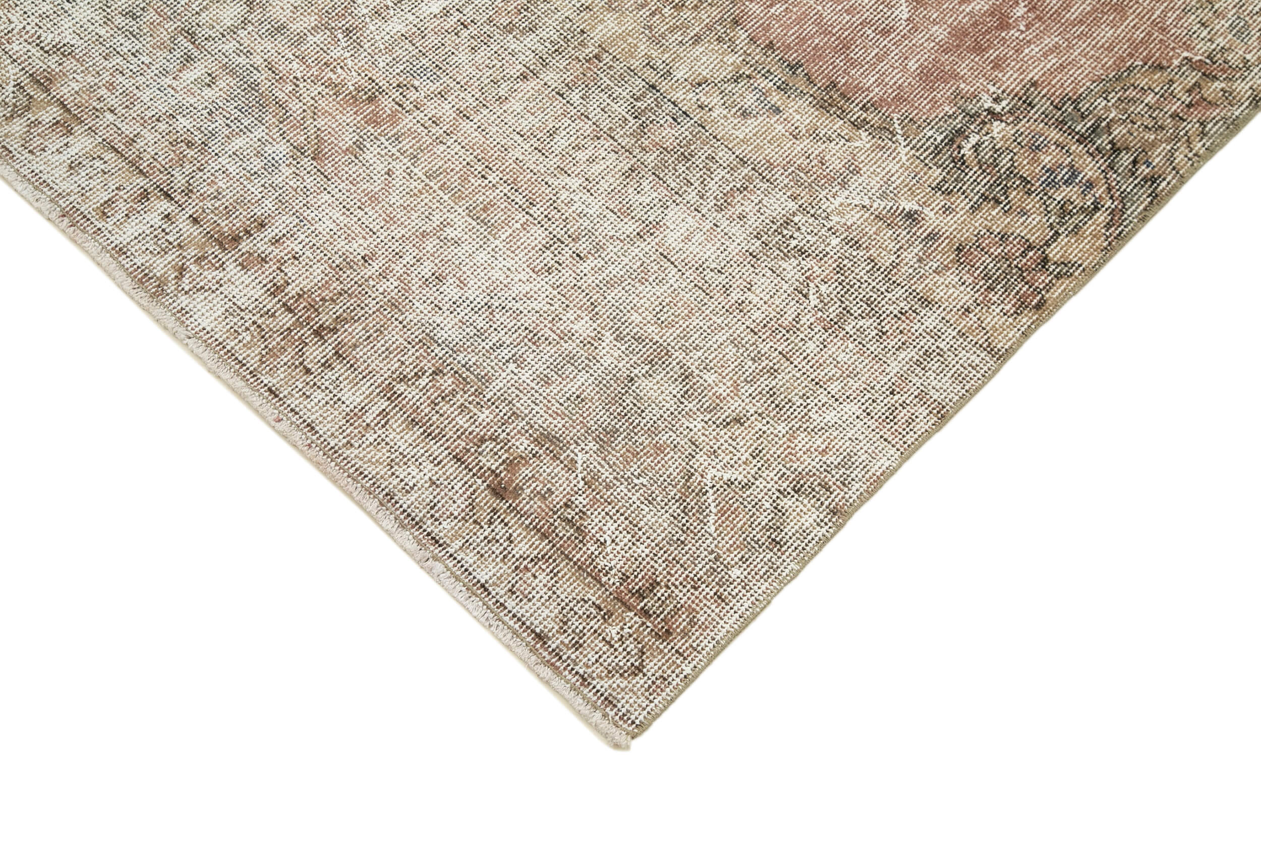Handmade Area Rug – Overdyed Wool Vintage Cotton Rug 2'10''x10'7'' Soft Beige